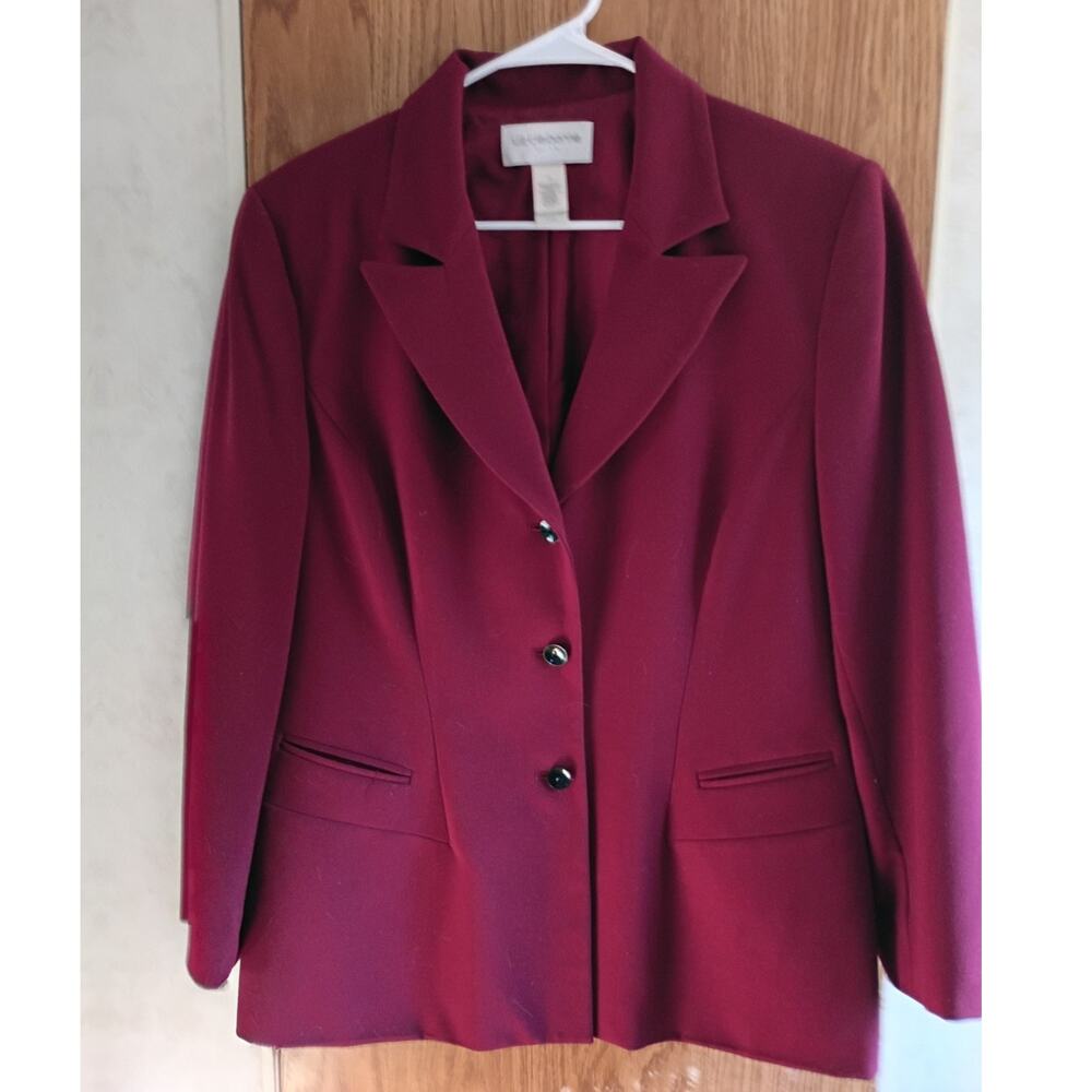 Liz Claiborne Burgundy Blazer 14P Petite Tailored Career Power Dressing Y2K